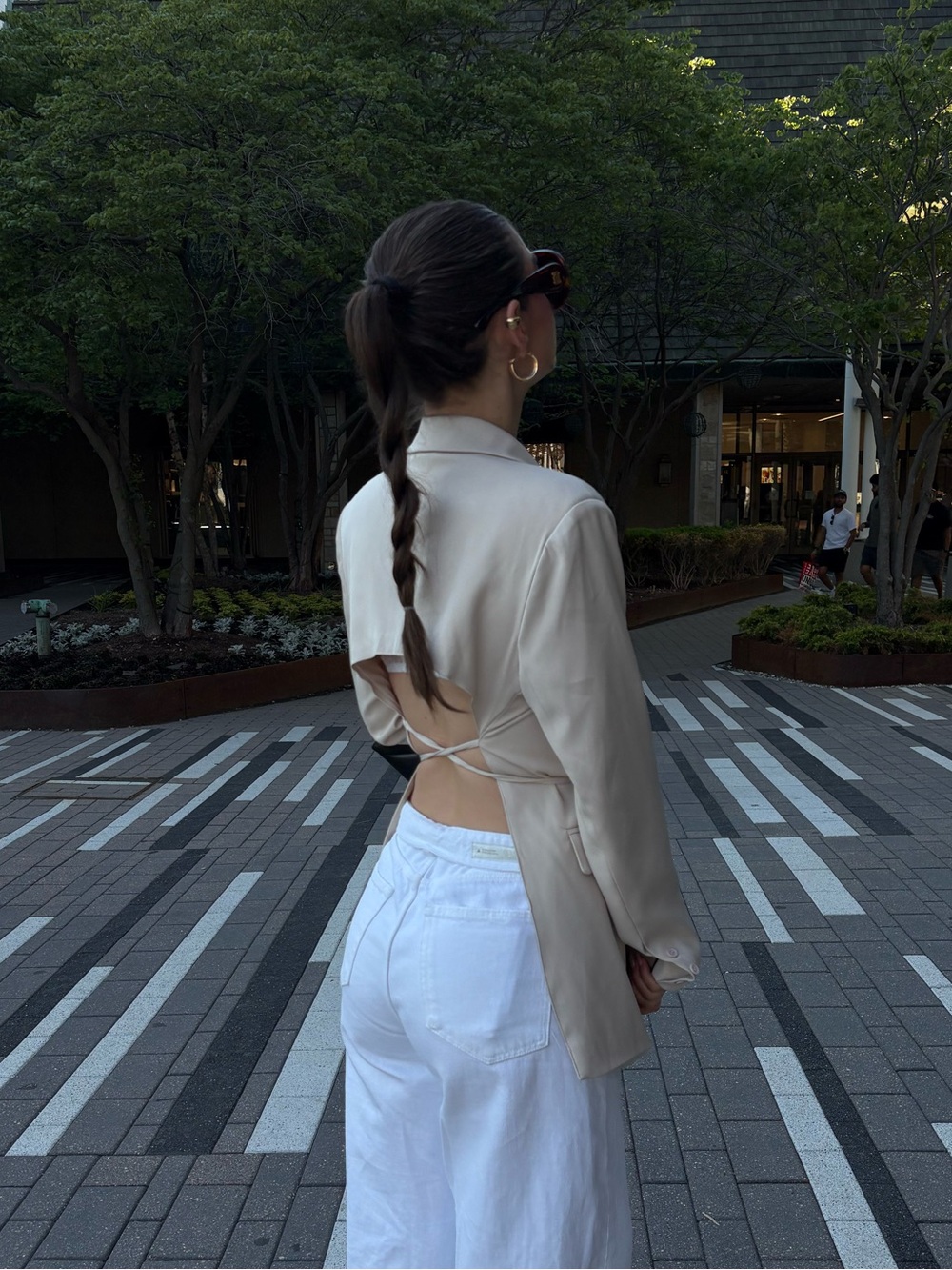 Beige Tie-Waist Blazer Jacket - Women
